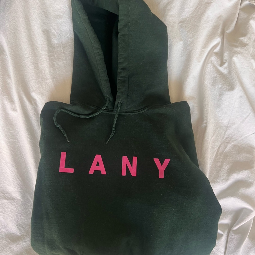 LANY forest green hoodie with Pink Logo